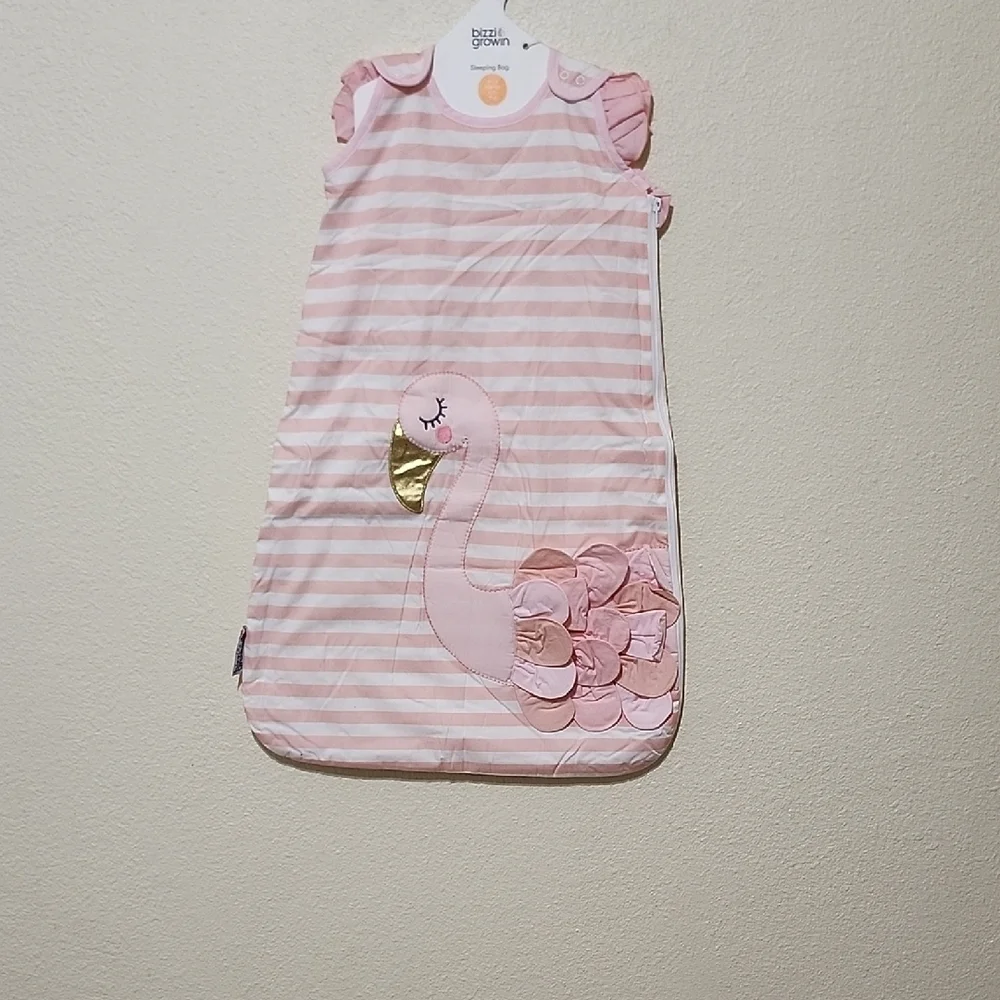 Pink and White Striped Sleeveless Sleep Sack with FLAMINGO - Picture 1 of 8